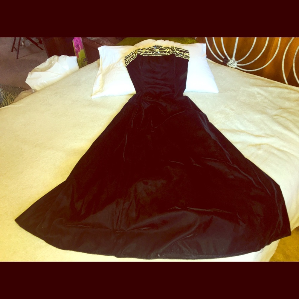 Black strapless gown